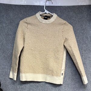 BOSS  Beige and cream waffled virgin wool long sleeve Crewneck Sweater